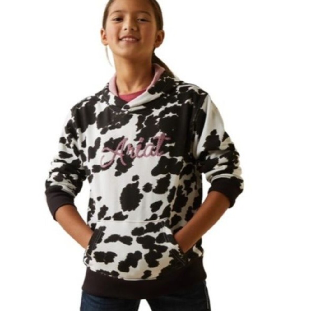 Ariat REAL Girl's Youth Cowhide Hoodie Sweatshirt Size Medium 10 Black White